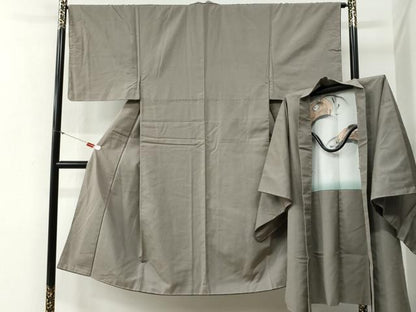 平和屋着物●男性　紬　アンサンブル　色無地　生壁色　正絹　逸品　未使用　CABG0244yc