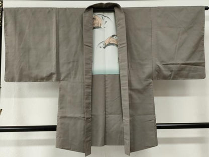 平和屋着物●男性　紬　アンサンブル　色無地　生壁色　正絹　逸品　未使用　CABG0244yc