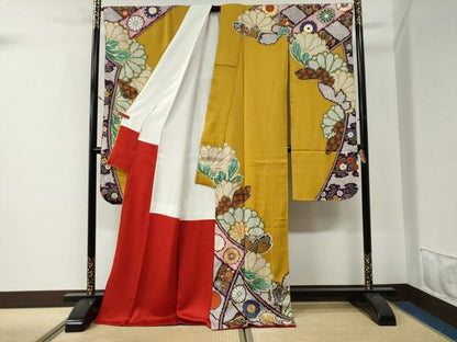平和屋着物●女優・後藤久美子ブランド 振袖・長襦袢セット 駒刺繍 舞花文 金彩 正絹 逸品 CABG0245yc
