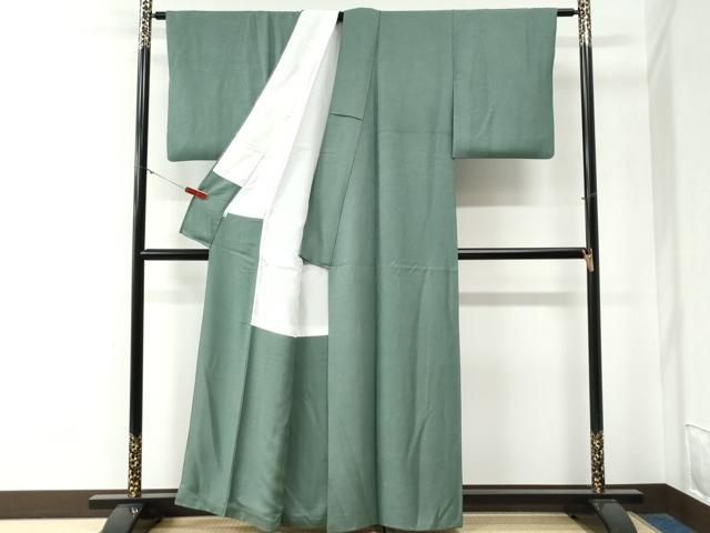 平和屋着物●上質な色無地　舞花地紋　千草色　正絹　逸品　CABG0246yc