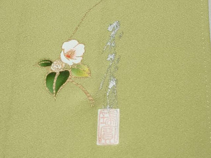 平和屋着物●本草木染作家　瑞寶　色無地　抹茶色　正絹　逸品　CABG0247yc