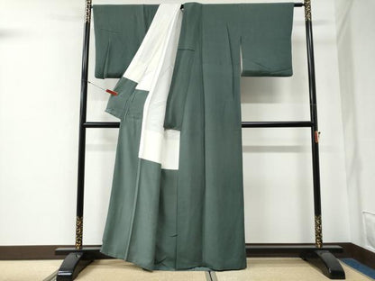 平和屋着物●上質な色無地　革色　鬼しぼ縮緬　正絹　逸品　CABG0248yc