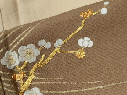 平和屋着物●訪問着　駒刺繍　流水枝梅文　暈し染め　金彩　正絹　逸品　CABG0251yc