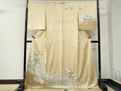 平和屋着物●訪問着　源氏車草花文　暈し染め　金彩　ロング丈　正絹　逸品　CABG02544yc