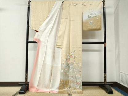 平和屋着物●訪問着　源氏車草花文　暈し染め　金彩　ロング丈　正絹　逸品　CABG02544yc