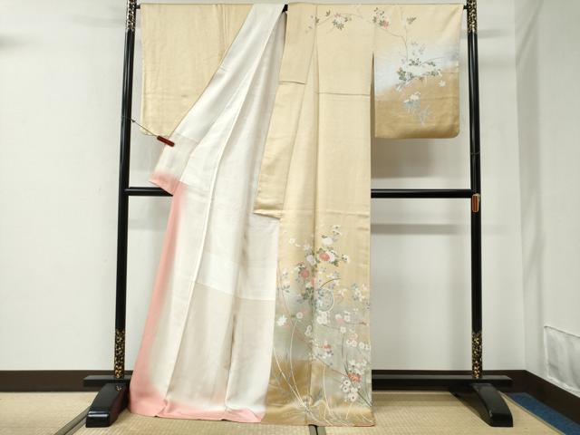 平和屋着物●訪問着　源氏車草花文　暈し染め　金彩　ロング丈　正絹　逸品　CABG02544yc
