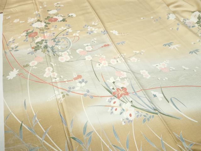 平和屋着物●訪問着　源氏車草花文　暈し染め　金彩　ロング丈　正絹　逸品　CABG02544yc