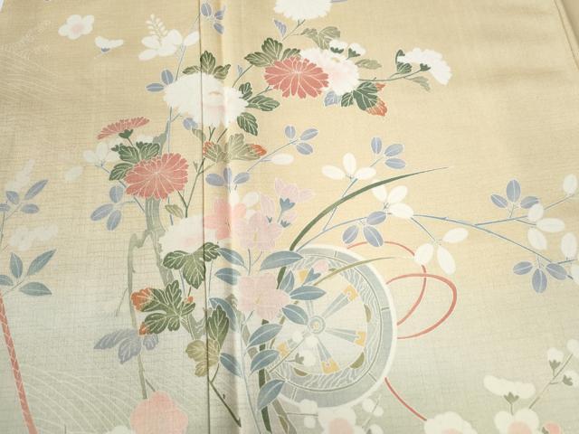 平和屋着物●訪問着　源氏車草花文　暈し染め　金彩　ロング丈　正絹　逸品　CABG02544yc