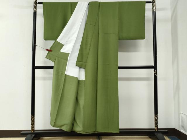 平和屋着物●上質な色無地　草色　正絹　逸品　CABG0262yc