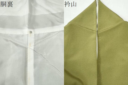 平和屋着物●手描友禅女流作家　一色生子監修　色無地　青朽葉色　正絹　逸品　CABG0263yc