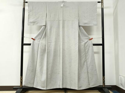 平和屋着物●上質な色無地　吉祥地紋　白鼠色　正絹　逸品　未使用　CABG0265yc