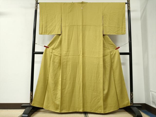 平和屋着物●上質な色無地　紗綾形地紋　芥子色　正絹　逸品　CABG0271yc