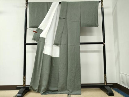 平和屋着物●上質な色無地　花松地紋　山鳩色　正絹　逸品　CABG0272yc