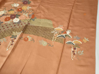 平和屋着物●訪問着　作家物　青海波花唐草松文　金彩　正絹　逸品　CABG0274yc