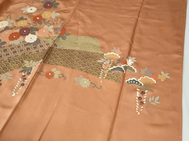 平和屋着物●訪問着　作家物　青海波花唐草松文　金彩　正絹　逸品　CABG0274yc