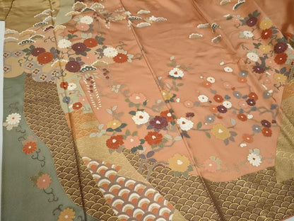 平和屋着物●訪問着　作家物　青海波花唐草松文　金彩　正絹　逸品　CABG0274yc