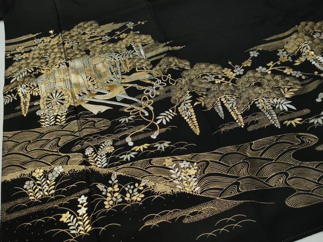 平和屋着物●豪華黒留袖　作家物　御所車松竹梅　金銀彩　正絹　逸品　CABG0277yc