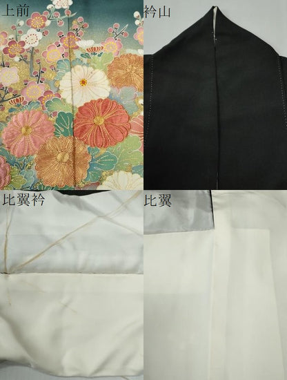 平和屋着物●京友禅の第一人者　松井青々　黒留袖　駒刺繍　雲取り流水草花文　暈し染め　金彩　正絹　逸品　CABG0278yc