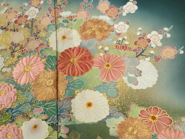平和屋着物●京友禅の第一人者　松井青々　黒留袖　駒刺繍　雲取り流水草花文　暈し染め　金彩　正絹　逸品　CABG0278yc