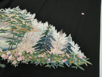 平和屋着物●豪華黒留袖　作家物　樹林鴛鴦浜松草花文　正絹　逸品　CABG0279yc