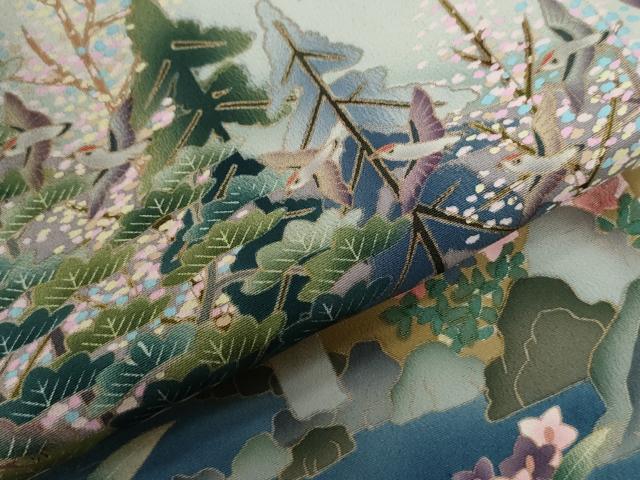 平和屋着物●豪華黒留袖　作家物　樹林鴛鴦浜松草花文　正絹　逸品　CABG0279yc