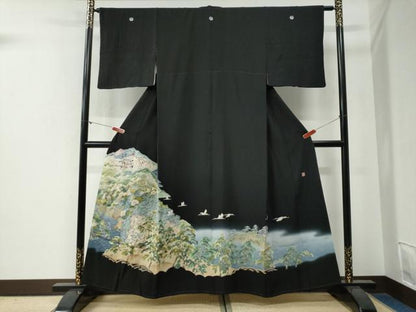 平和屋着物●豪華黒留袖　作家物　飛鶴遠山浜松文　銀座おゝぎ屋扱い　正絹　逸品　CABG0280yc