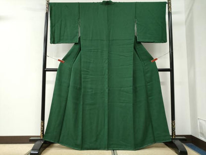 平和屋着物●上質な色無地　紋意匠　深緑色　正絹　逸品　未使用　CABG0284yc