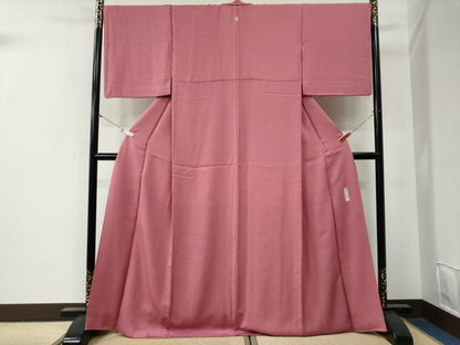 平和屋着物●本加賀友禅作家　毎田仁郎監修　色無地　松竹梅花地紋　紅梅色　ロング丈　正絹　逸品　CABG0286yc