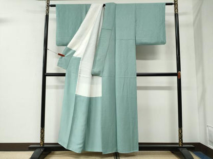 平和屋着物●上質な色無地　紋意匠　青竹色　正絹　逸品　CABG0289yc