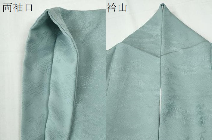 平和屋着物●上質な色無地　風景地紋　千草色　正絹　逸品　CABG0295yc