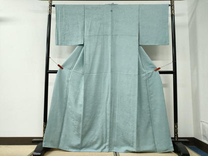 平和屋着物●上質な色無地　風景地紋　千草色　正絹　逸品　CABG0295yc