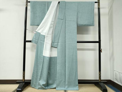 平和屋着物●上質な色無地　風景地紋　千草色　正絹　逸品　CABG0295yc