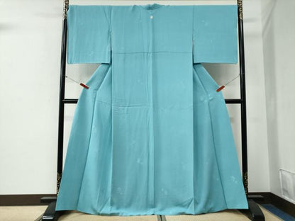 平和屋着物●上質な色無地　舞花地紋　白群色　正絹　逸品　CABG0299yc