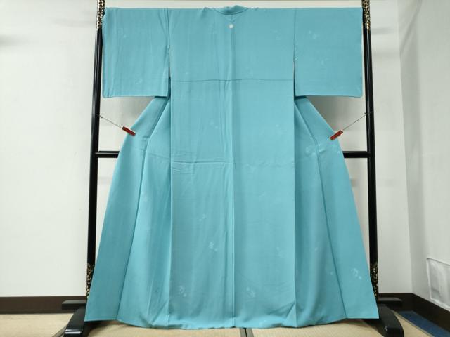 平和屋着物●上質な色無地　舞花地紋　白群色　正絹　逸品　CABG0299yc