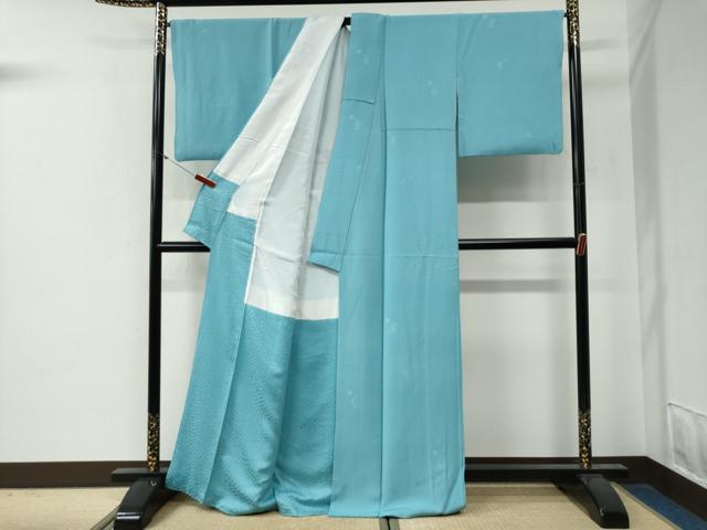 平和屋着物●上質な色無地　舞花地紋　白群色　正絹　逸品　CABG0299yc