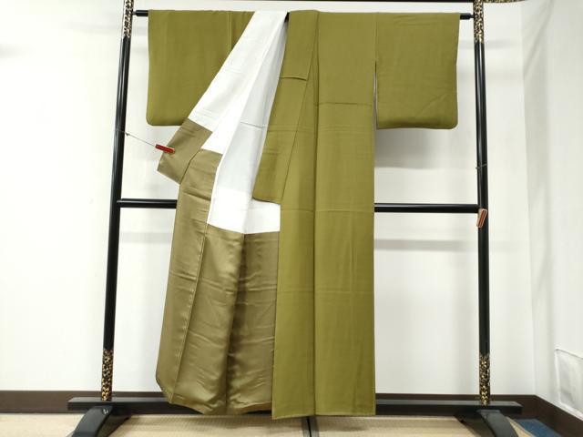 平和屋着物●染色作家　斉藤三才監修　色無地　青丹色　正絹　逸品　CABG0301yc