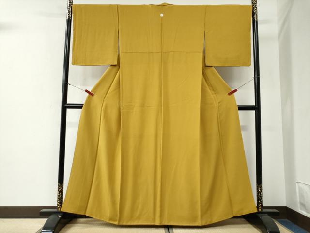 平和屋着物●上質な色無地　黄土色　正絹　逸品　CABG0303yc