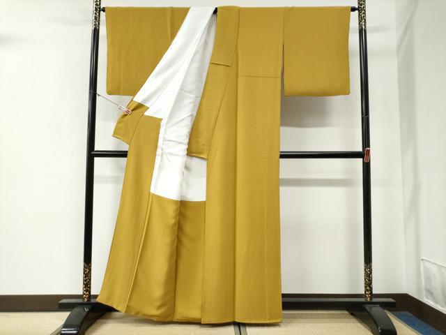 平和屋着物●上質な色無地　黄土色　正絹　逸品　CABG0303yc