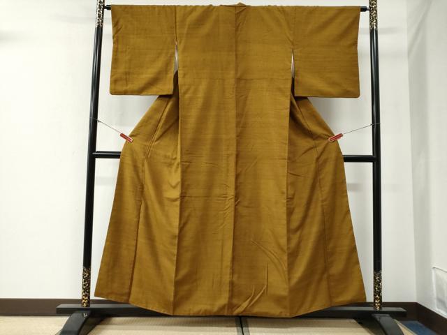 平和屋着物●上質な紬　色無地　桑茶色　正絹　逸品　CABG0305yc