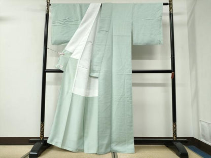 平和屋着物●上質な色無地　紋意匠　白緑色　やまと誂製　正絹　逸品　未使用　CABG0309yc