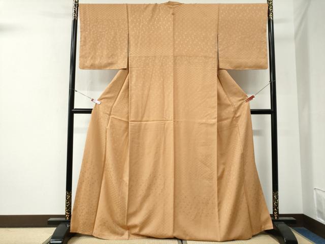 平和屋着物●上質な色無地　花唐草地紋　小麦色　正絹　逸品　CABG0310yc