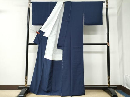 平和屋着物●上質な色無地　鉄紺色　正絹　逸品　未使用　CABG0313yc