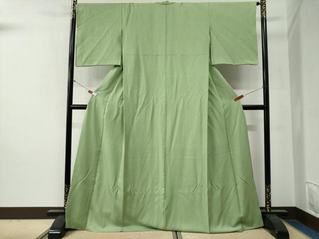 平和屋着物●上質な色無地　紋意匠　柳色　ロング丈　正絹　逸品　CABG0317yc
