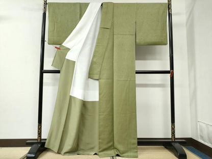 平和屋着物●上質な色無地　草花地紋　青丹色　正絹　逸品　CABG0318yc