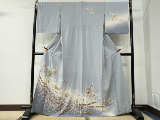 平和屋着物●訪問着　鬘帯雪輪枝花文　暈し染め　金彩　正絹　逸品　CABG0324yc