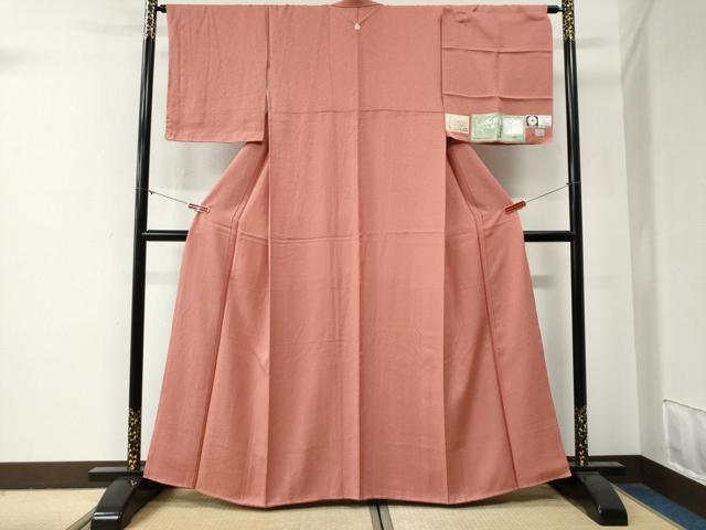 平和屋着物●本草木染作家　瑞寶　紋章京絵師　中島寅義　色無地　堅牢草木染　甚三紅色　証紙付き　正絹　逸品　未使用　CABG0327yc
