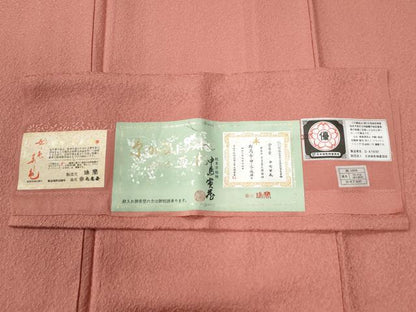 平和屋着物●本草木染作家　瑞寶　紋章京絵師　中島寅義　色無地　堅牢草木染　甚三紅色　証紙付き　正絹　逸品　未使用　CABG0327yc