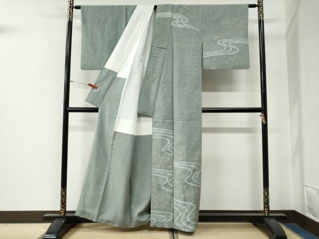 平和屋着物●石川県指定無形文化財　牛首紬　白山工房　手織り　訪問着　絞り　流水文　金彩　証紙付き　正絹　逸品　CABG0328yc