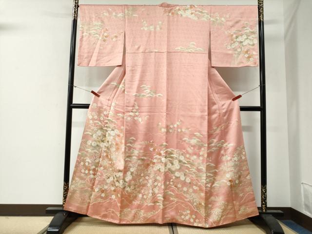 平和屋着物●訪問着　駒刺繍　松竹梅立波花文　金彩　正絹　逸品　CABG0334yc
