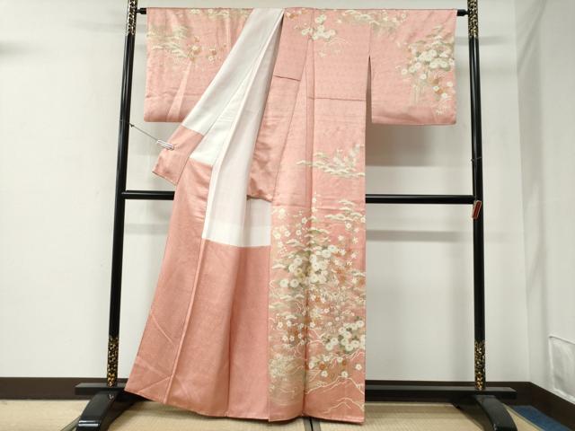 平和屋着物●訪問着　駒刺繍　松竹梅立波花文　金彩　正絹　逸品　CABG0334yc